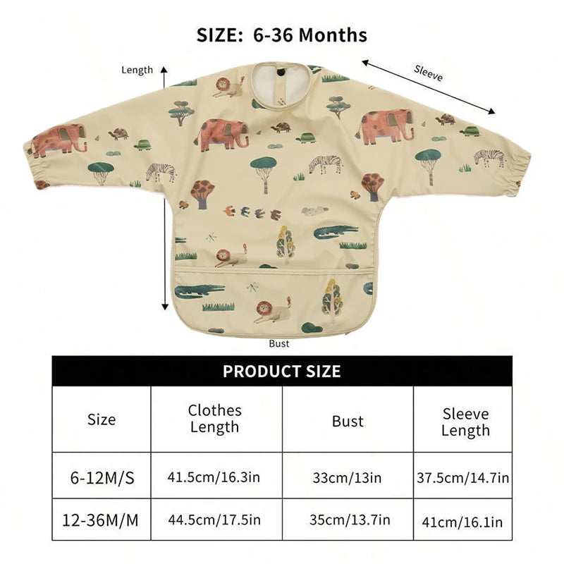 M&T Wear - Kids Baby Feeding Bibs Waterproof Long Sleeve Apron with Pocket Toddler Burp Cloth Boys Girls Anti-dirty Art Smock Baby Stuff