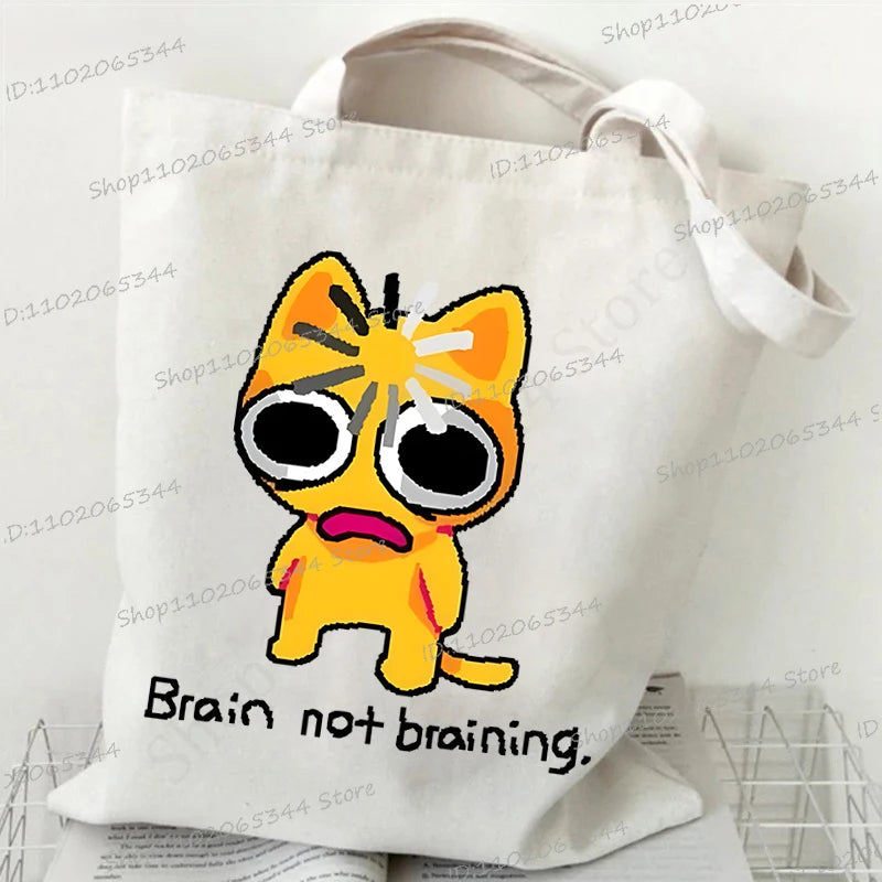 M&T Wear - Women’s Meme Cat Canvas Tote Bag | Funny Cartoon Shoulder Bag