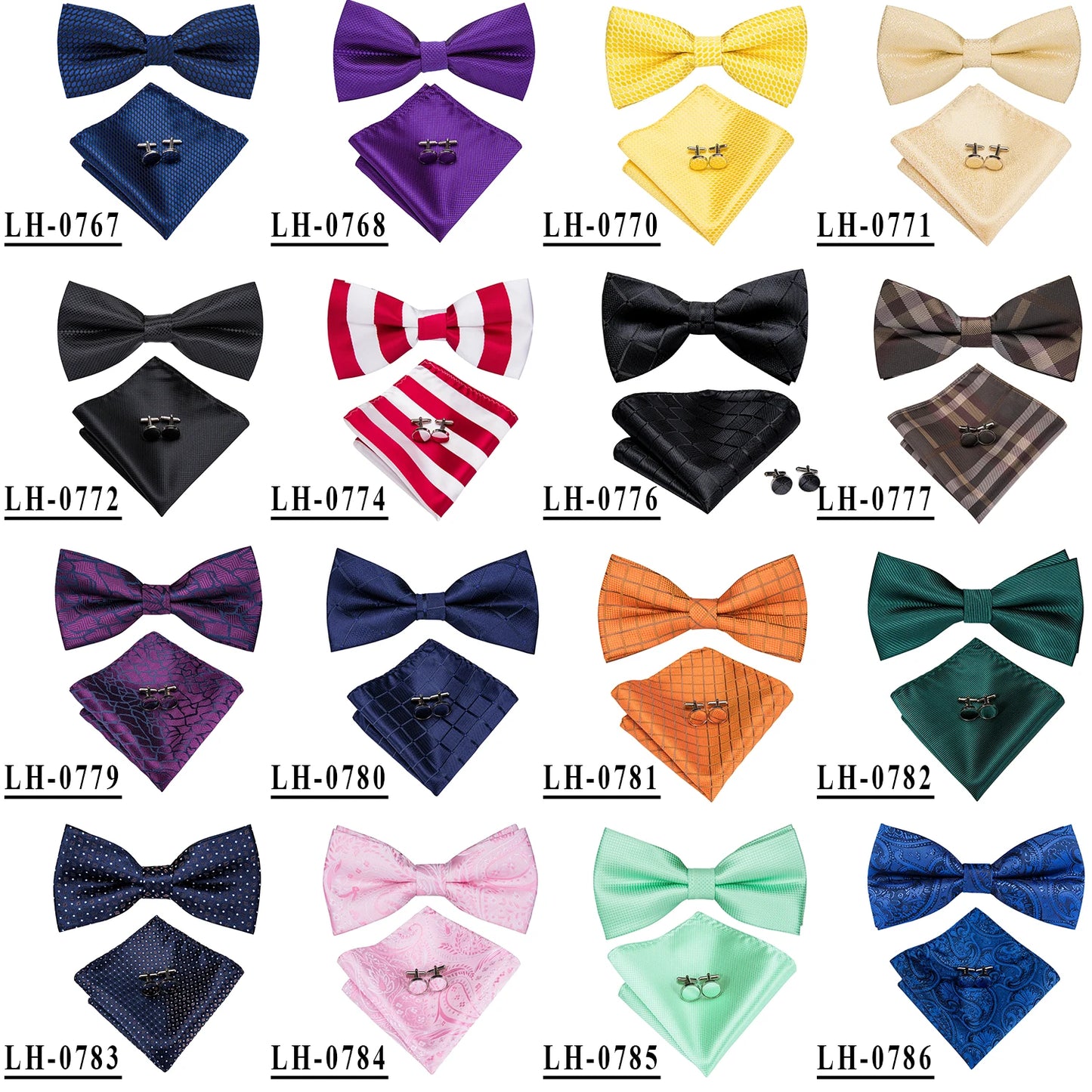 Hi-Tie 60 Color Classic Bow Ties for Men Silk Butterfly Pre-Tied Male Bowtie Pocket Square Cufflinks Set Jacquard Paisley Floral