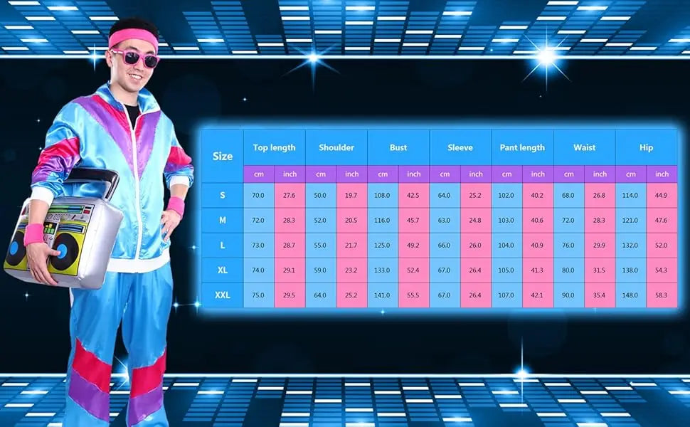 M&T Wear - Tracksuit Costumes for Men 90s Hip Hop Shell Suit Costume Mens 80s Retro Tracksuit Jacket Disco Costume Windbreaker and Pants
