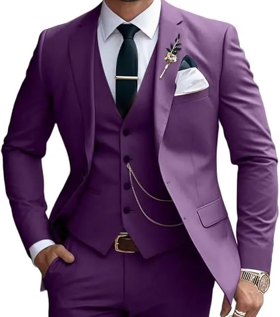 M&T Wear - Men’s 3-Piece Solid Slim Fit Suit – Elegant Banquet & Party Attire