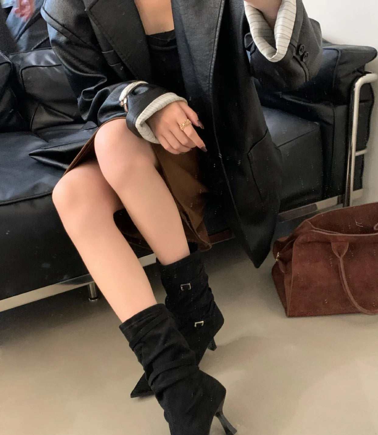 M&T Wear -  Sexy Pointed Toe Women Boots Autumn High Heels Shoes Luxury Chelsea Boots Party Stiletto Pumps New Plus Size 40 Mujer Botas