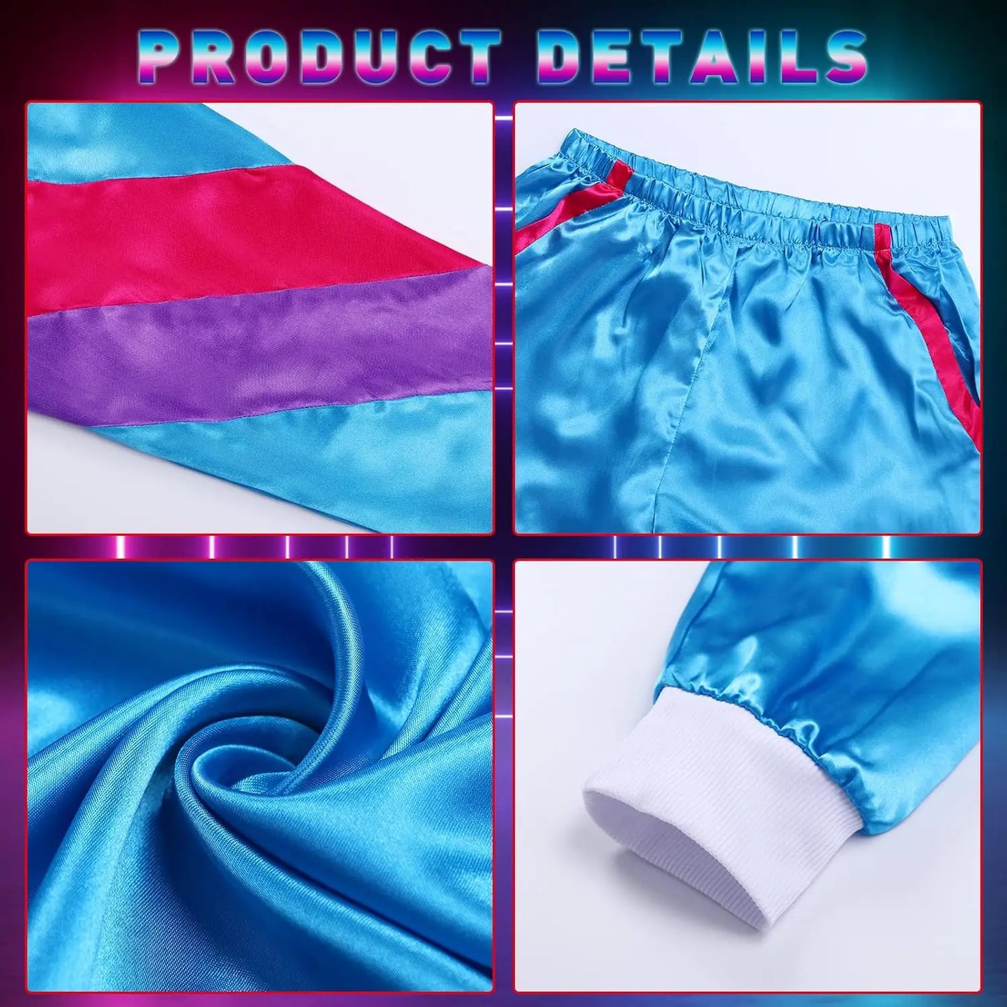 M&T Wear - Tracksuit Costumes for Men 90s Hip Hop Shell Suit Costume Mens 80s Retro Tracksuit Jacket Disco Costume Windbreaker and Pants