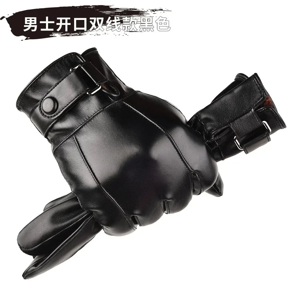 M&T Wear - Winter Gloves For Men Genuine Leather Gloves Outdoor Cycling Black Real Sheepskin Keep Warm Driving Motorcycle Gloves