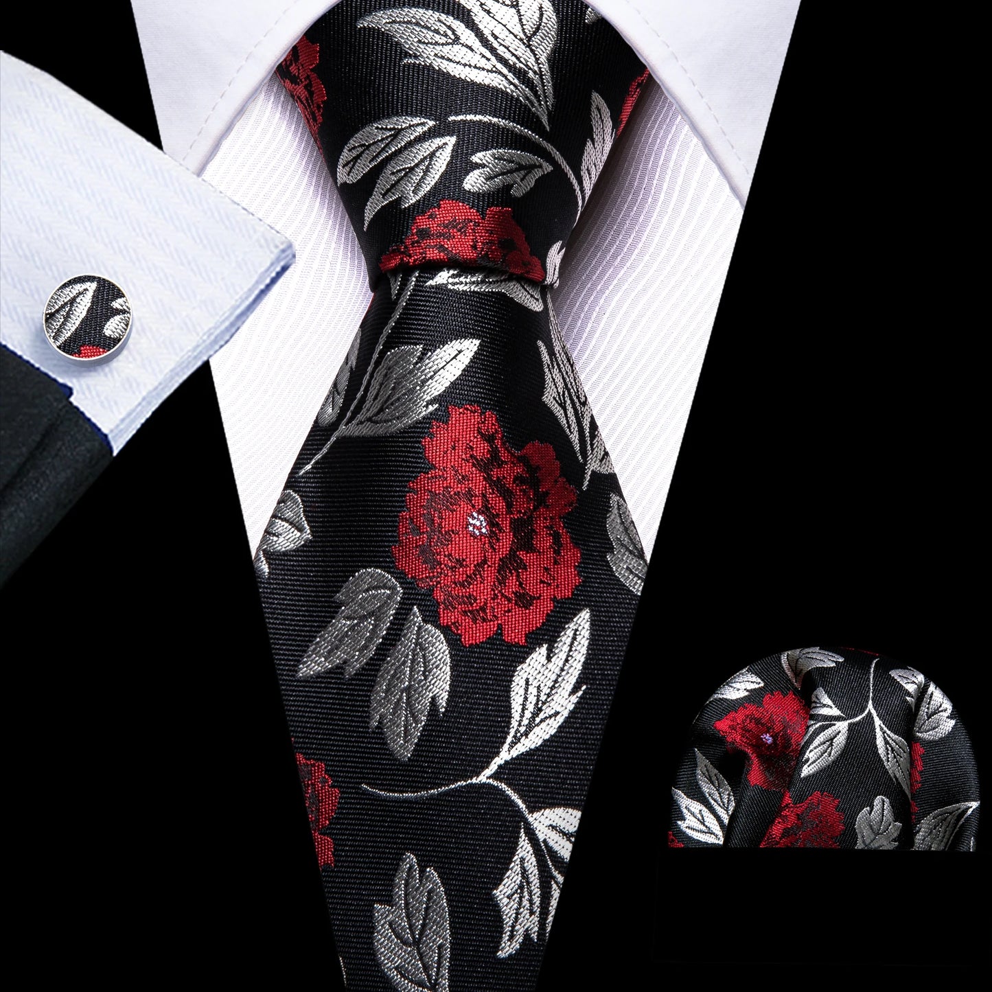 M&T Wear - Exquisite Floral Silk Necktie & Cufflink Set