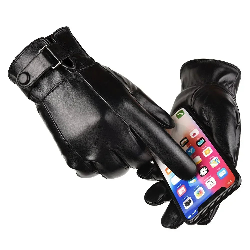 M&T Wear - Winter Gloves For Men Genuine Leather Gloves Outdoor Cycling Black Real Sheepskin Keep Warm Driving Motorcycle Gloves