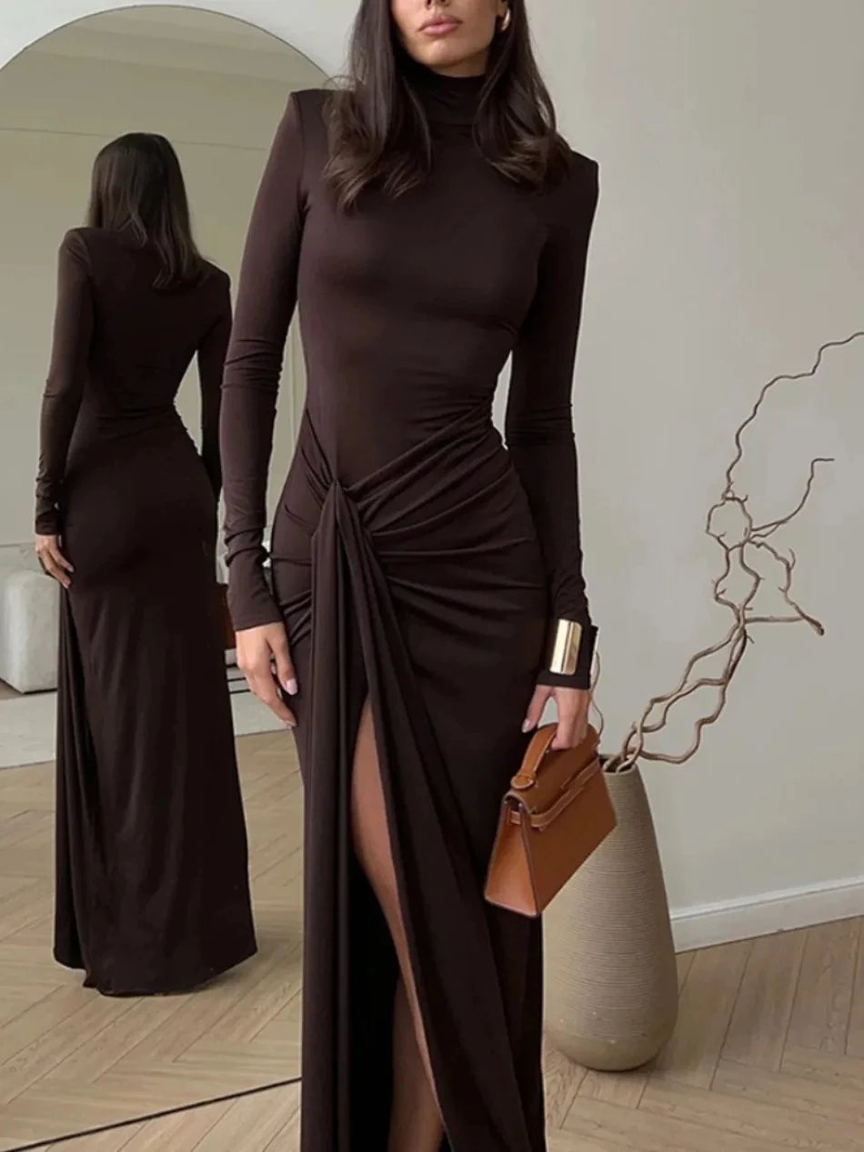 M&T Wear - Sexy High-Neck Waist-Tie Floor-Length Dress