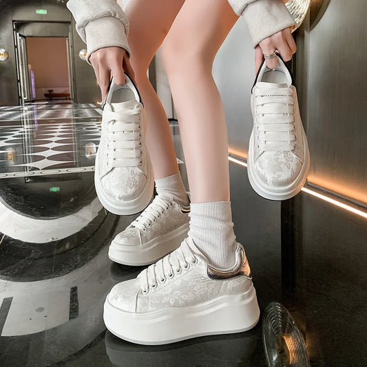 M&T Wear - Women Shoe Spring Autumn Casual Flats Female Thick Sole Breathable White Vulcanized Shoes