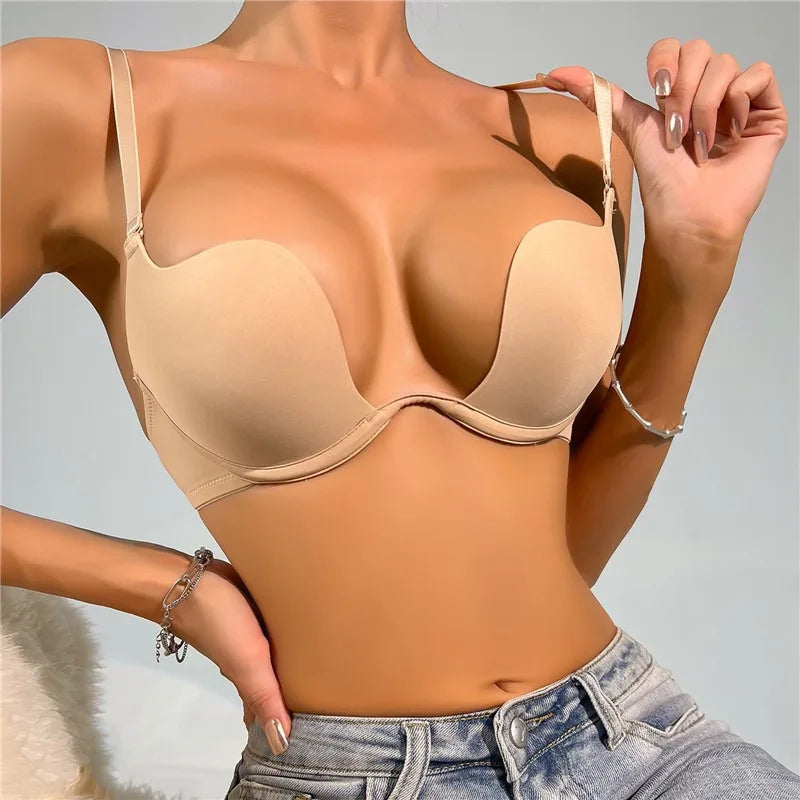 M&T Wear - Push Up Bra Backless Women Bras Low Cut Sexy Plunge Brassiere Open Back Wedding Underwear Invisible Seamless Deep U Lingerie