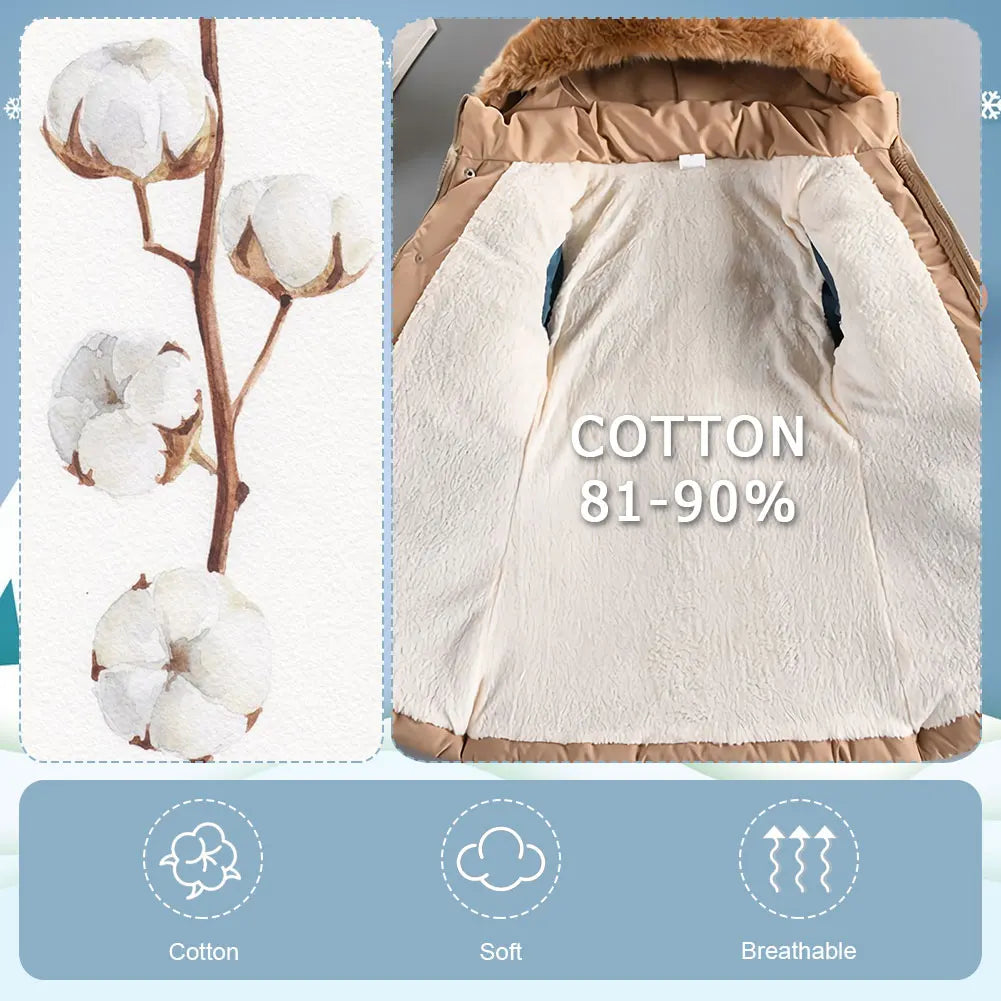 M&T Wear - Children's Winter Jacket Thick Warm Fur Collar Hood Beads Elastic Waist Teens Girls Down Coat,Fashion Windproof Kids Overcoat