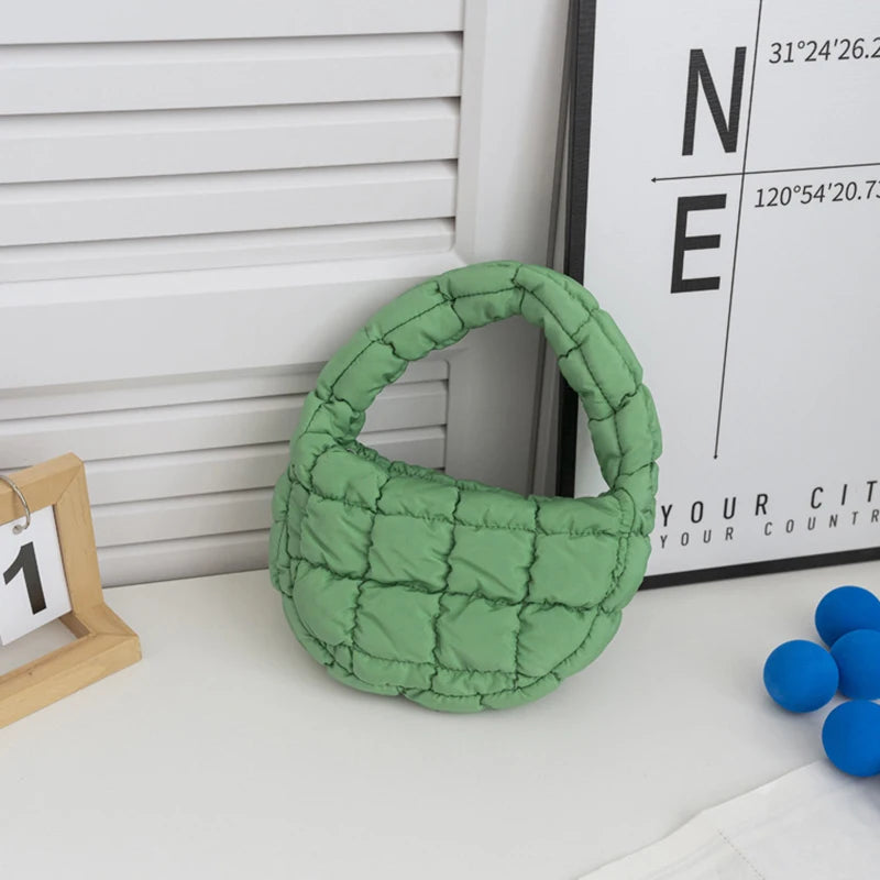 M&T Wear - Fashion Mini Puffer Tote Bag Quilted Circle Phone Purse in Elegant Purple