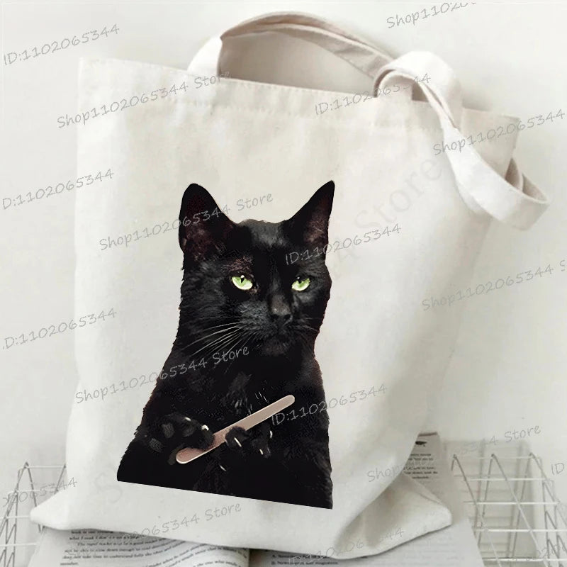 M&T Wear - Women’s Meme Cat Canvas Tote Bag | Funny Cartoon Shoulder Bag