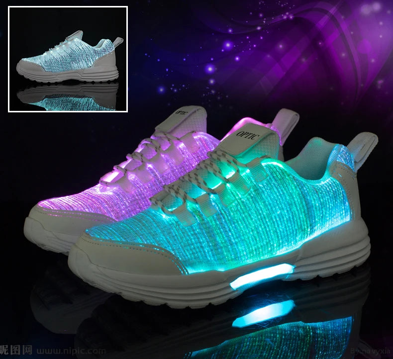 M&T Wear - Women LED Shoes Light Up Sneakers USB Recharging Fiber OPTIC Cloth Elastic Sole Glowing Luminous Flashing  Luxury Party Shoes