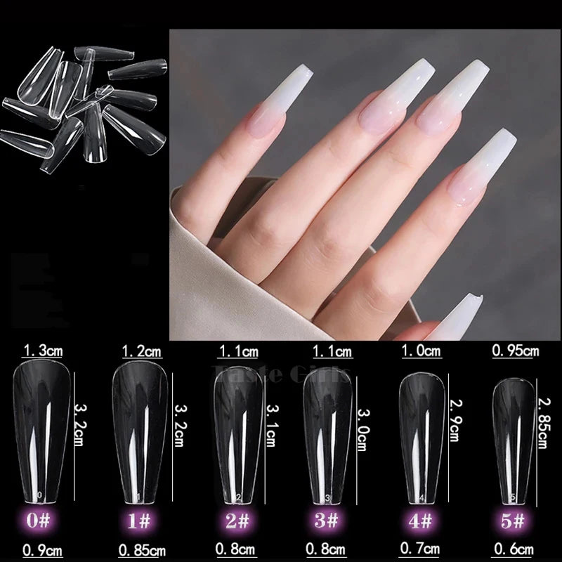 M&T Wear – 600PCS Long Ballerina Coffin Fake Nail Tips | Clear/Natural