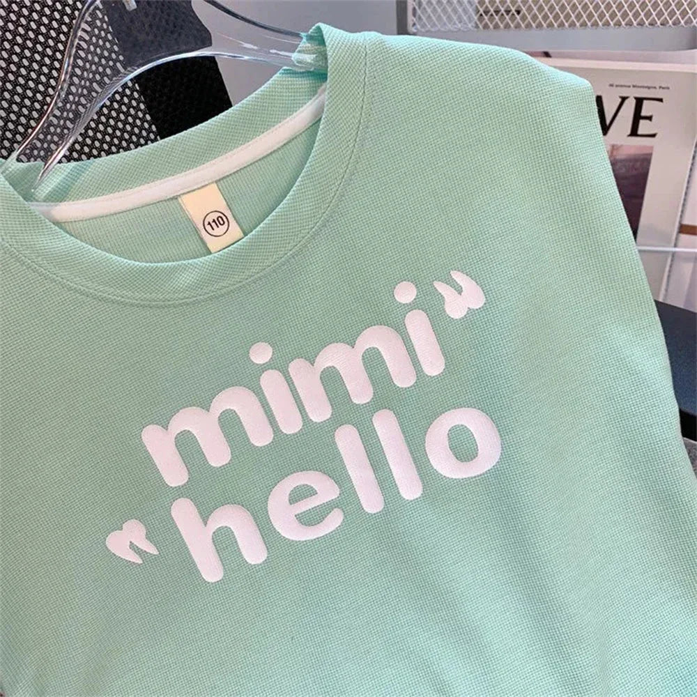 M&T Wear - Kids Tracksuits Sweet Sleeveless Letter Print T-shirt + Shorts 2 Pcs Set 4-15 Years Girls Casual Sports Style Clothes