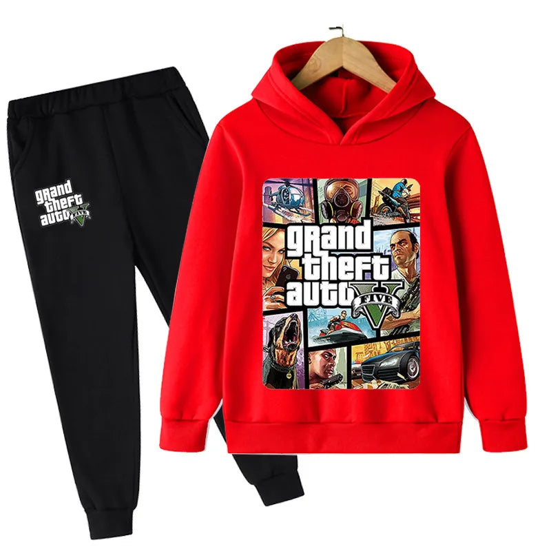 M&T Wear - Kids Game Gta 5 2pcs Hooded Sweatshirt+Jogging Pants Suits 3-13 Years Boys Girls Spring Autumn Tracksuits Children Clothes Sets