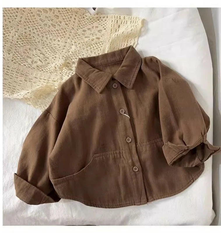 M&T Wear - Korean Children's Clothes 2025 Cotton Solid Color Long Sleeve Shirt for Boy 2-6Y Kids Blouse for Girls Loose Fit Casual Shirt