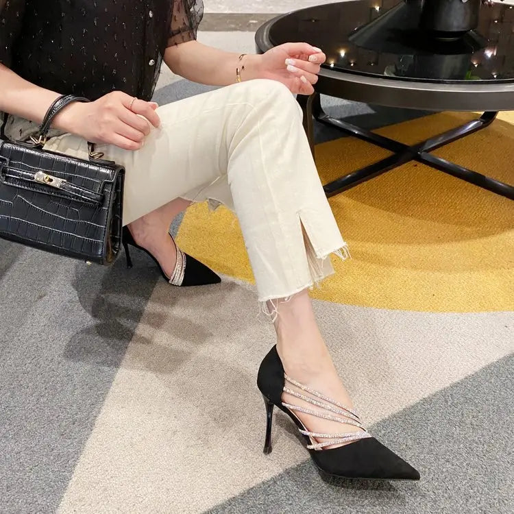 M&T Wear - Women Evening Party High Heels New  Pumps Elegant Ladies Pointed To Black  Strappy Stripper Shoes for Women