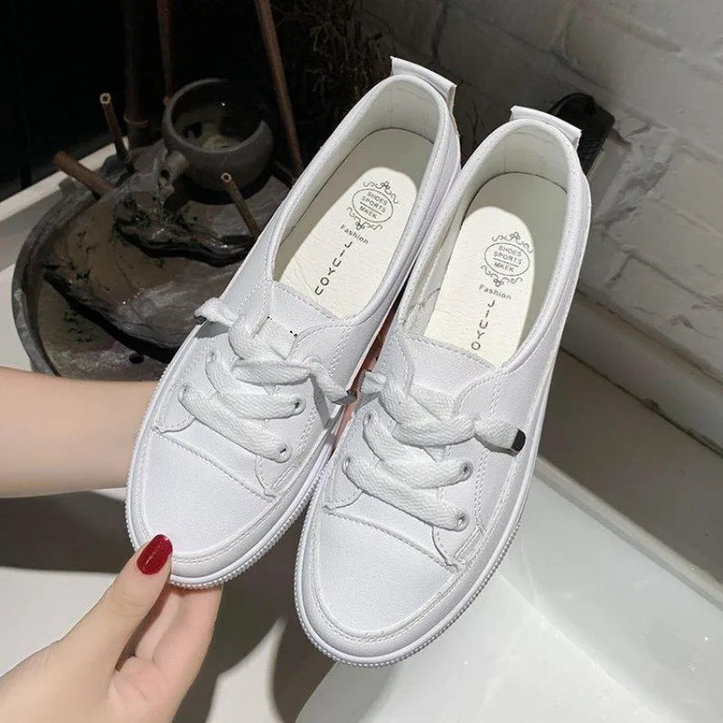 M&T Wear - Women's Shoes New PU Leather Comfortable Casual Sports Shoes Fashionable Versatile Flat White Shoes