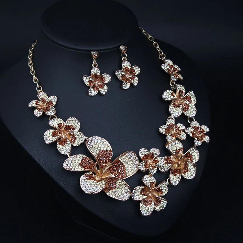 M&T Wear - Luxury Crystal Flower Necklace & Earrings Set for Women