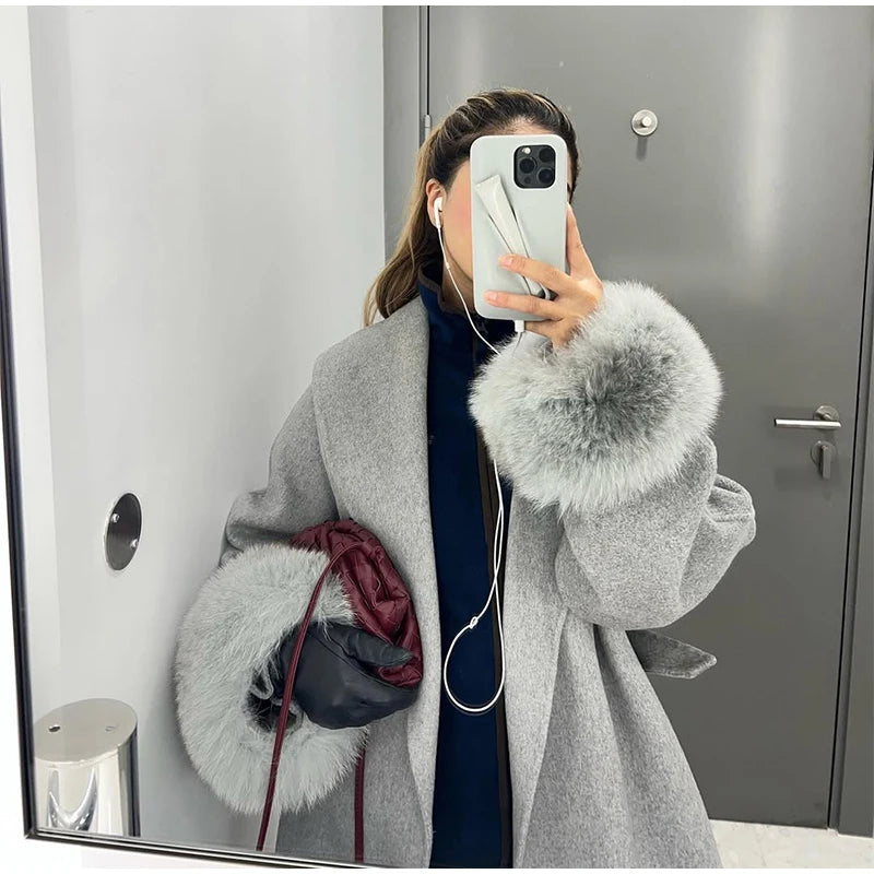 Elegant Solid Long Overcoat Women Turn-down Collar Lace Up Full Sleeve Classic Warm Coat 2025 New Lady Autumn Winter Casual Wear