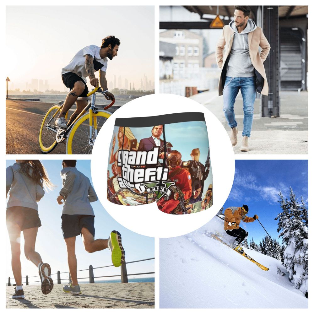 M&T Wear - Custom Grand Theft Auto Adventure Game Underwear Men Breathable GTA Boxer Briefs Shorts Panties Soft Underpants For Homme