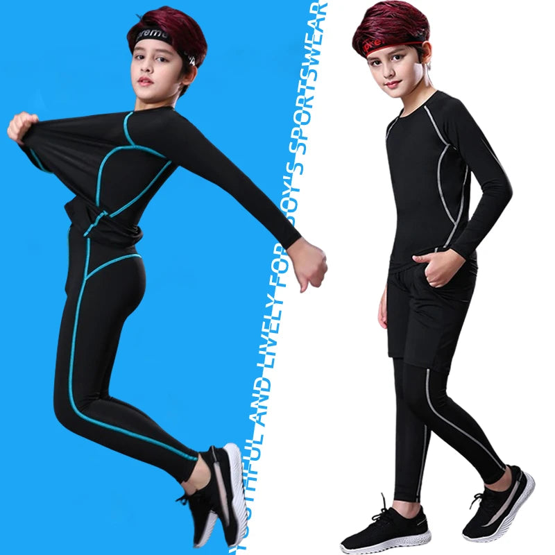 M&T Wear - Fitness Tracksuits Youth Warm Pants Tops Underwear Tight Sports Clothes for Boys Compression Running Basketball Sportswear