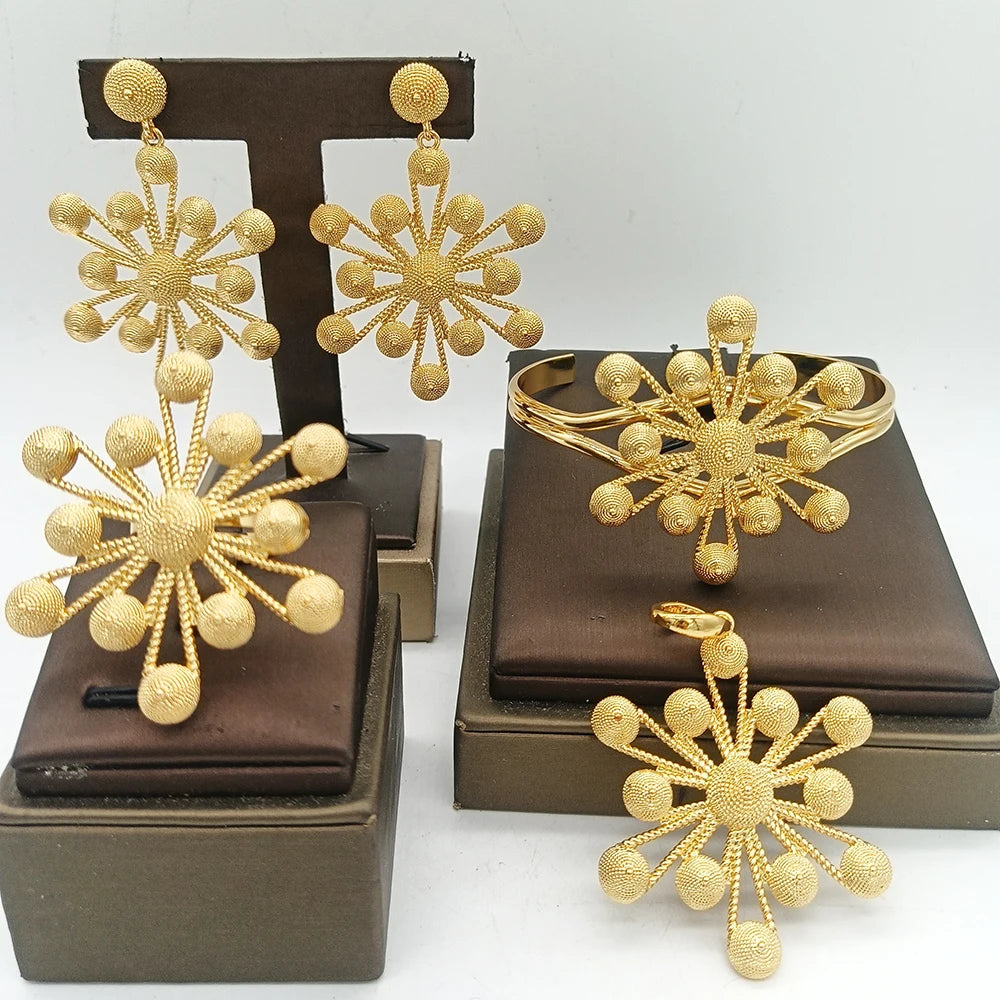 M&T Wear - 4-Piece Bridal Jewelry Set with African Map Pendant, Earrings, Bangles & Adjustable Ring