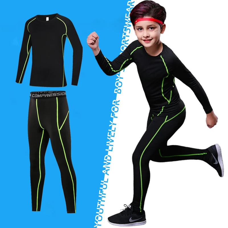 M&T Wear - Fitness Tracksuits Youth Warm Pants Tops Underwear Tight Sports Clothes for Boys Compression Running Basketball Sportswear