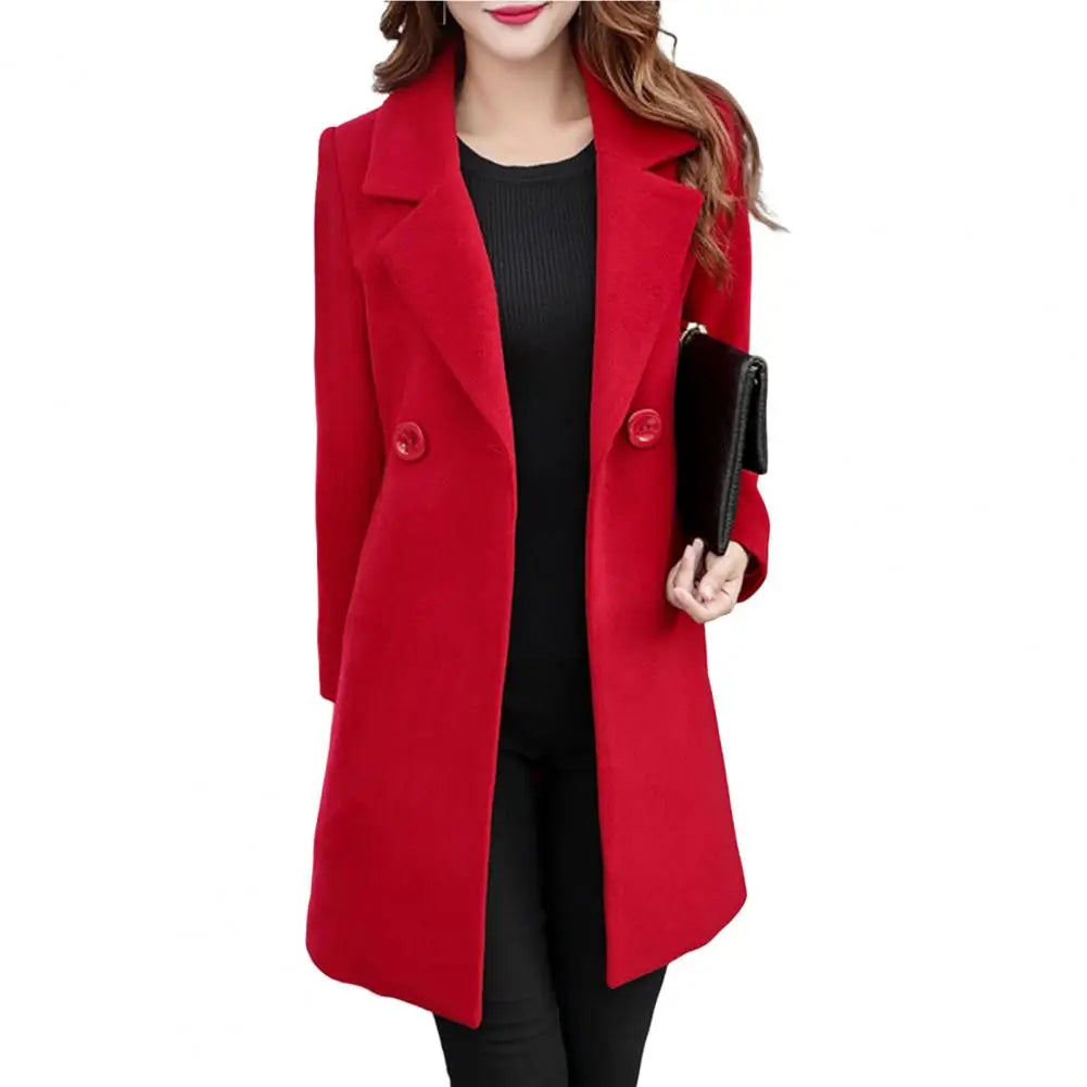Winter Coat Women Thick Pockets Overcoat Notch Collar Fall Coat