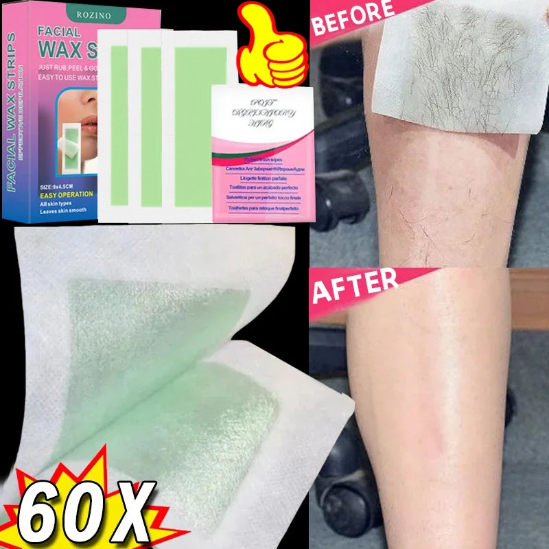 M&T Wear - 60 Sheets Hair Removal Wax Strips | Quick & Gentle Hair Removal for Face, Arms & Legs