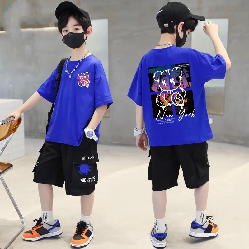 M&T Wear - Korean Children's Clothes 2025 Summer Tops Art New York City Graphic T Shirts Cotton Baby Boys Short Sleeves Shirt Kids Clothes