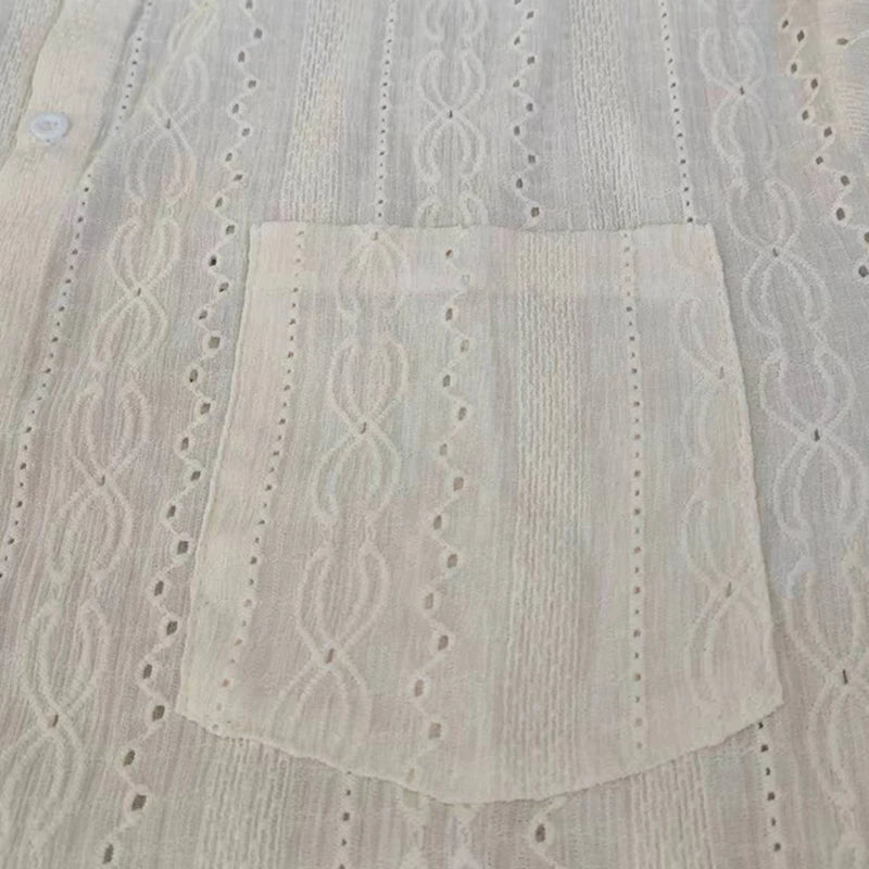 M&T Wear - Shirts for men Apricot Handsome Lapel Men Blouse Vacation Hollow Out Sexy Fashion Men Clothing Male Mesh Long-sleeved Shirts