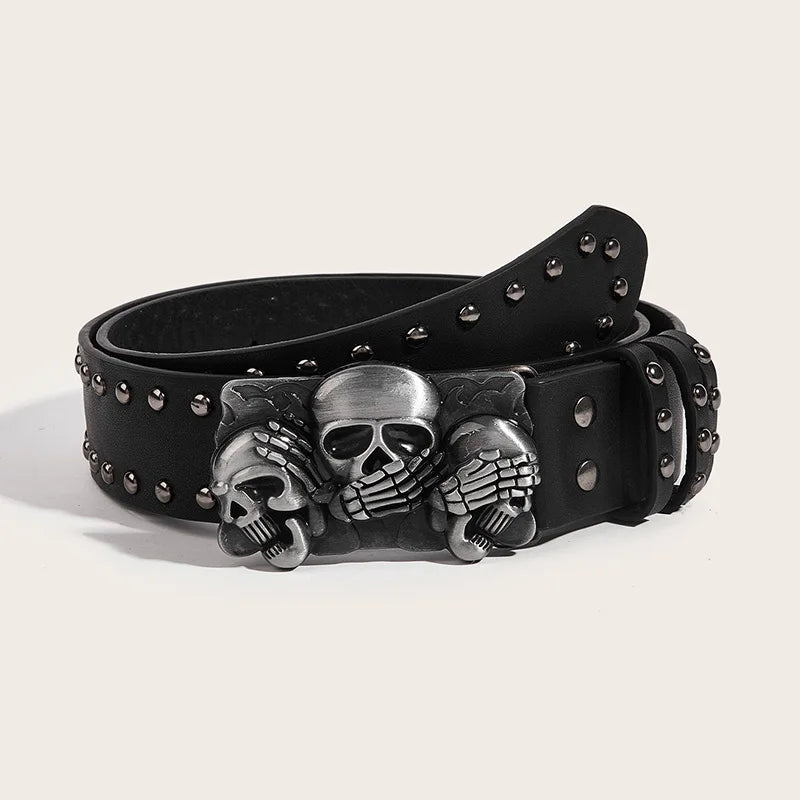 M&T Wear - Punk Goth Rivet Skull Buckle Belt