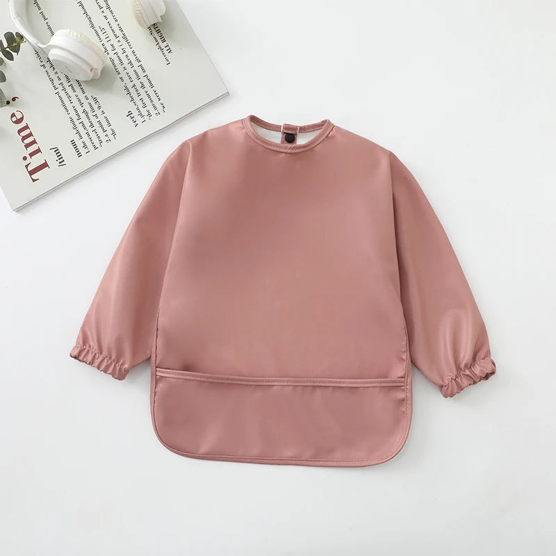M&T Wear - Kids Baby Feeding Bibs Waterproof Long Sleeve Apron with Pocket Toddler Burp Cloth Boys Girls Anti-dirty Art Smock Baby Stuff