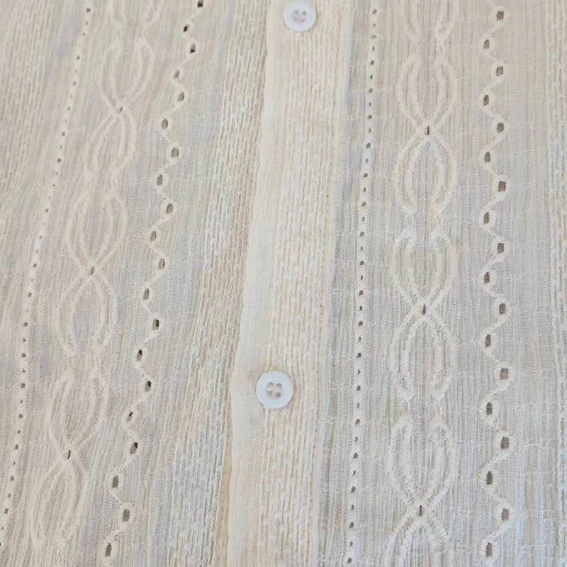 M&T Wear - Shirts for men Apricot Handsome Lapel Men Blouse Vacation Hollow Out Sexy Fashion Men Clothing Male Mesh Long-sleeved Shirts