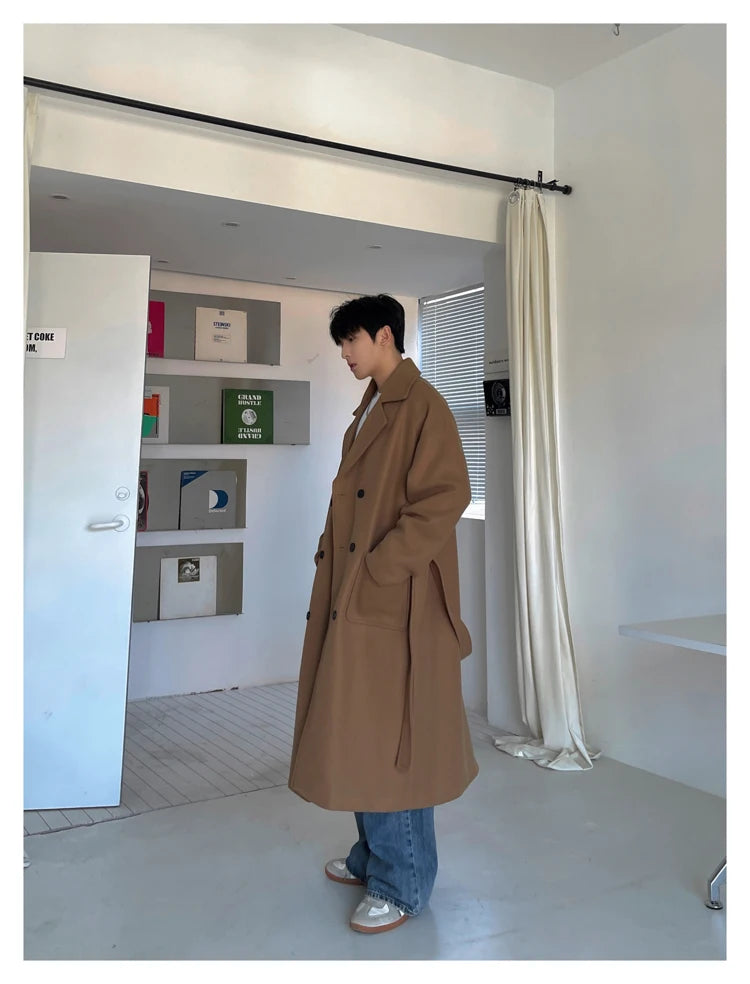 M&T Wear - Thick Korean Vintage Long Woolen Trench Coat for Men