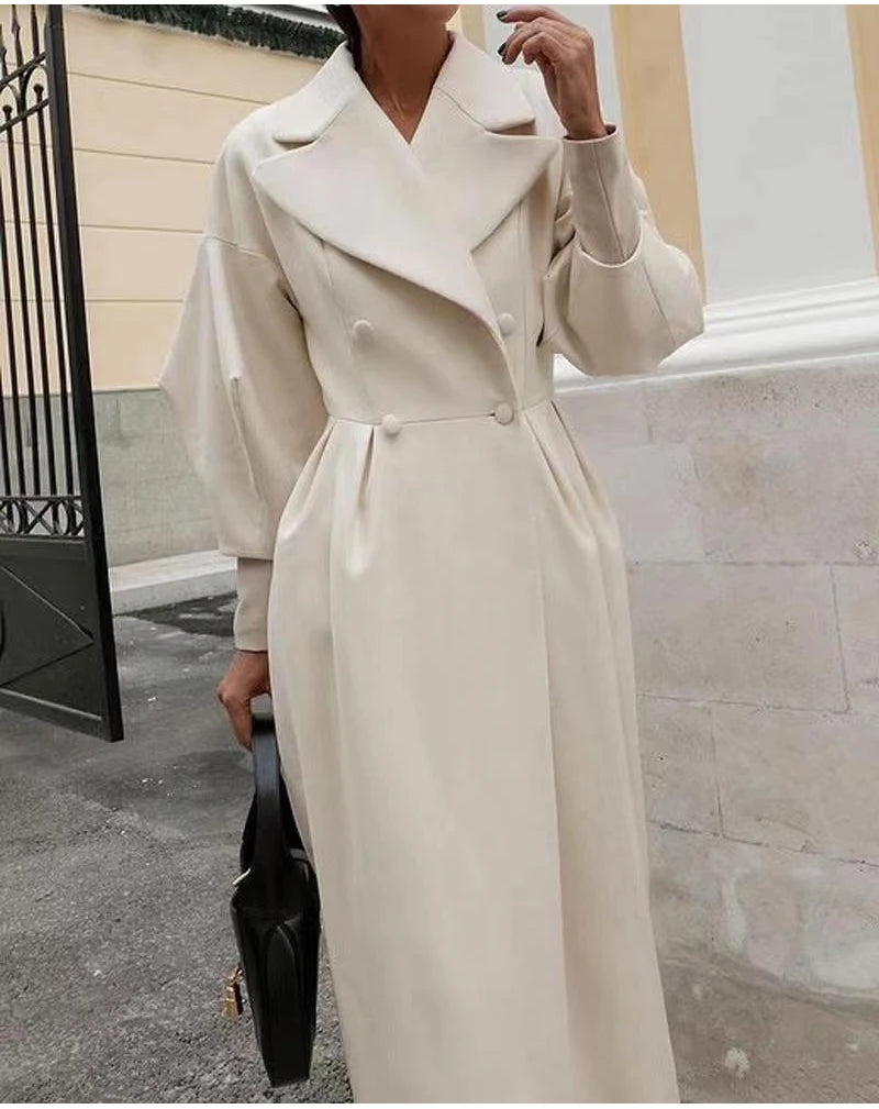 M&T Wear - Winter Coat For Women Fashion Solid Loose Lapel Double Breasted Trench Vintage Long Sleeve Jackets Warm Thick Woman New In Coats