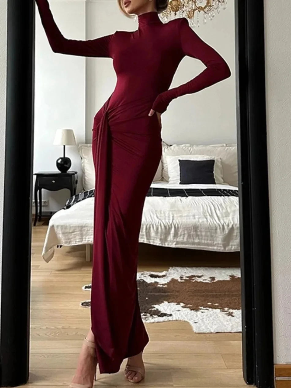 M&T Wear - Sexy High-Neck Waist-Tie Floor-Length Dress