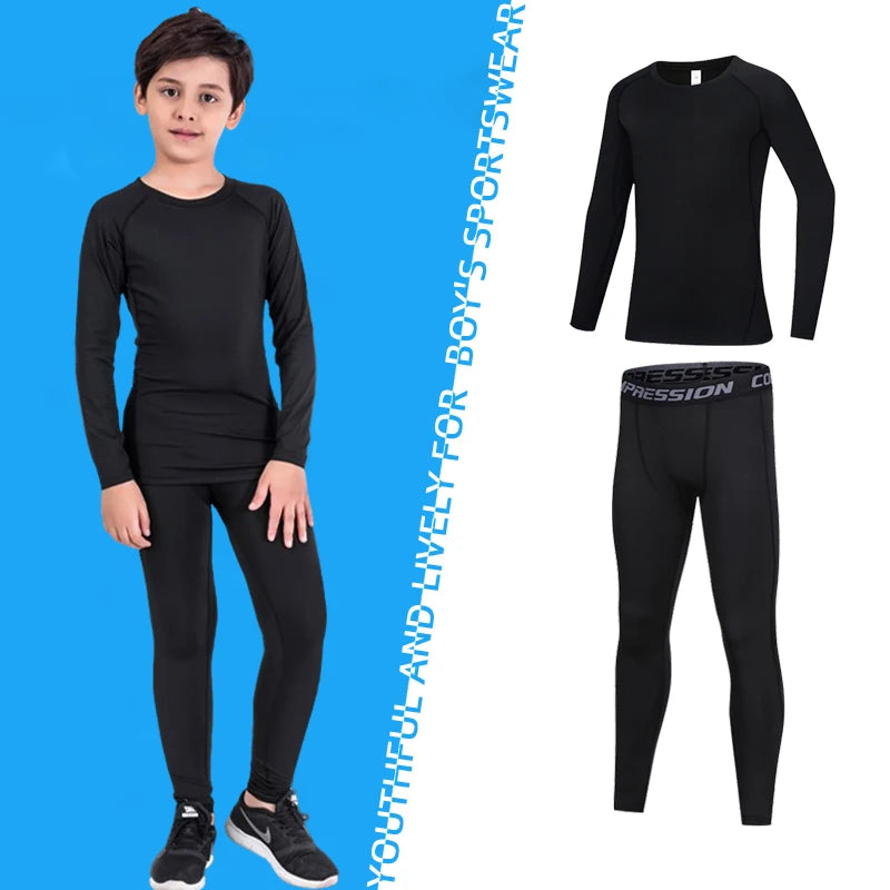 M&T Wear - Fitness Tracksuits Youth Warm Pants Tops Underwear Tight Sports Clothes for Boys Compression Running Basketball Sportswear