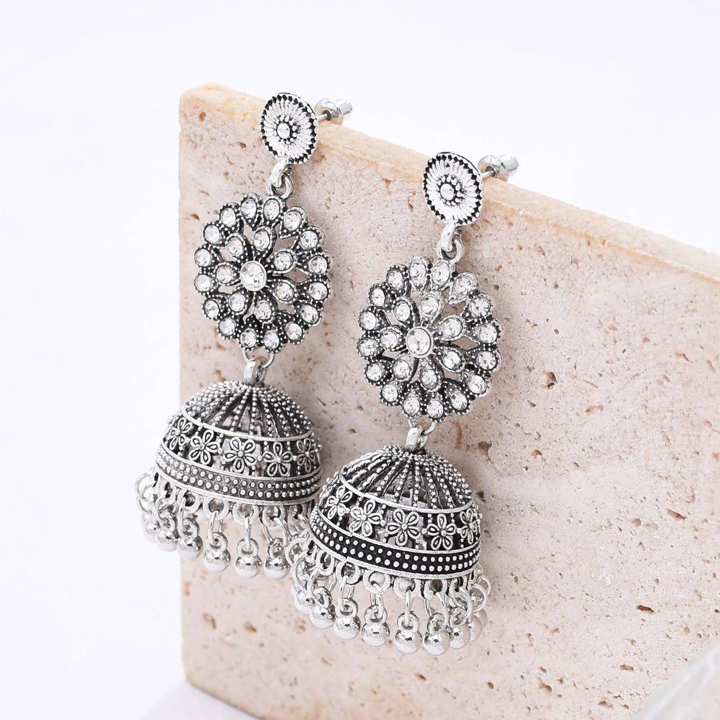 M&T Wear - Traditional Indian Jhumka Earrings for Women | Vintage Peacock Bell Design with Pearl Beads
