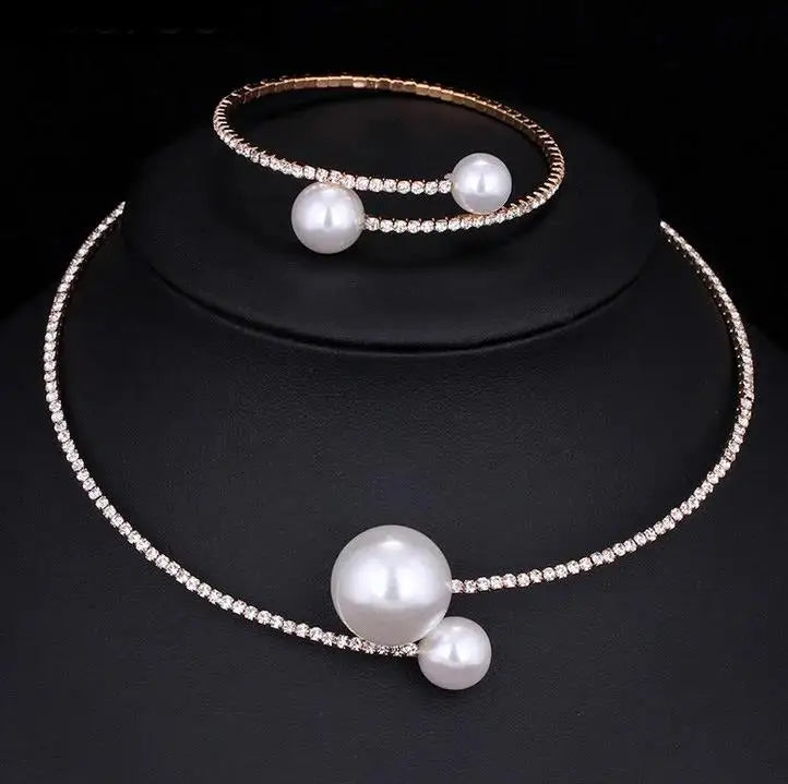 M&T Wear - Pearl and Crystal Wedding Jewelry Set for Women
