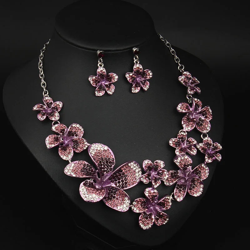 M&T Wear - Luxury Crystal Flower Necklace & Earrings Set for Women