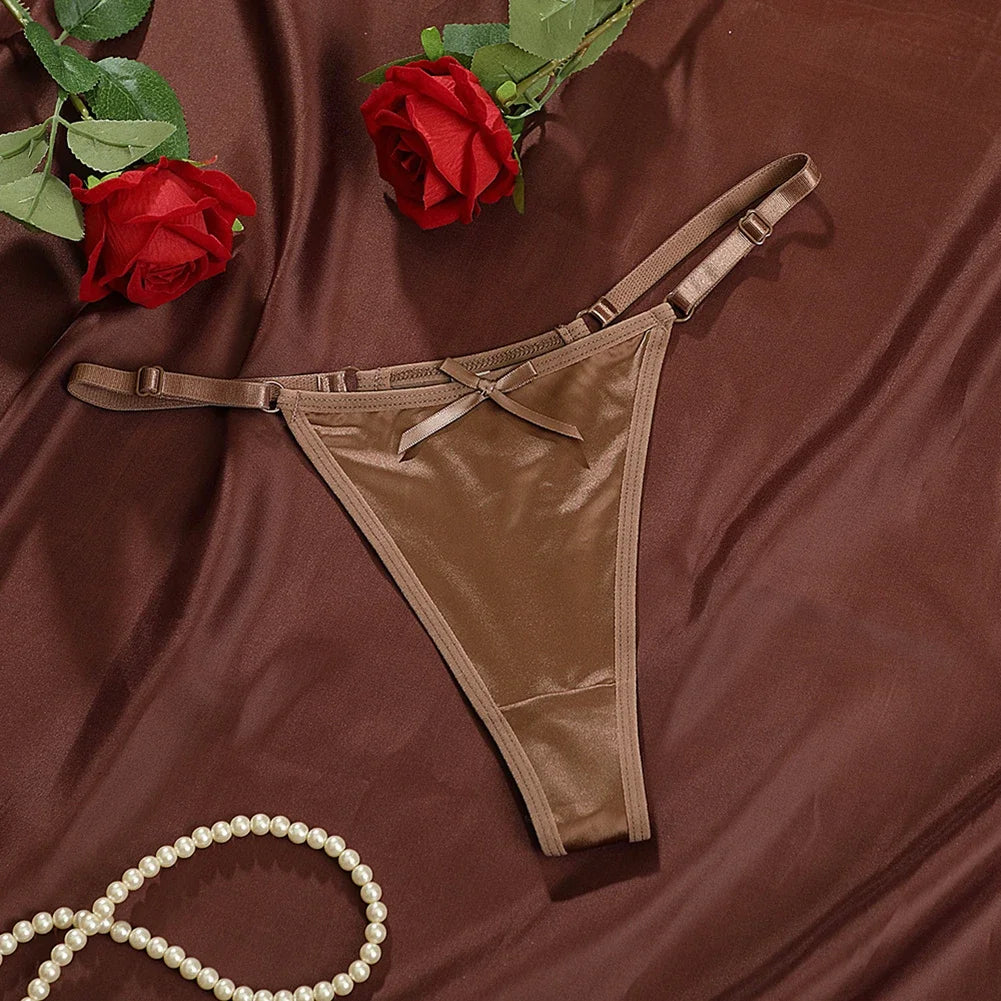 M&T Wear - Sexy Women's Satin Soft G-Strings Thongs T-Panties Low Waist Bow Briefs Shorts Comfortable Female Underwear Трусы Женские