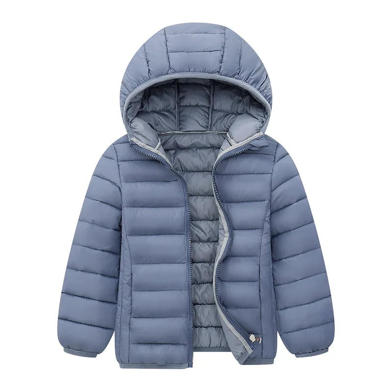 M&T Wear - Kids Down Jackets For 3-14 Years Autumn Winter Boys Girls Warm Solid Down Coats Teens Hooded Zipper Outerwear Children Clothing