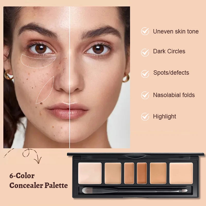 M&T Wear – 6-Color Full Coverage Concealer Palette with Brush