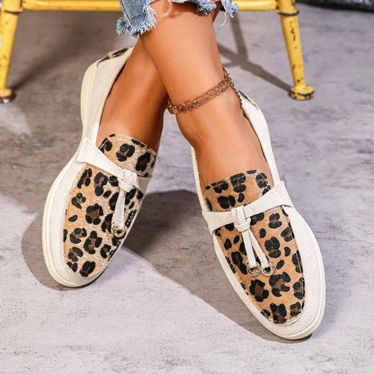 M&T Wear- Women Casual Shoes 2025 New Fashion Loafers Large Size Casual Medium Heel Sneakers Women Round Toe Leopard Print Slip-On Shoes