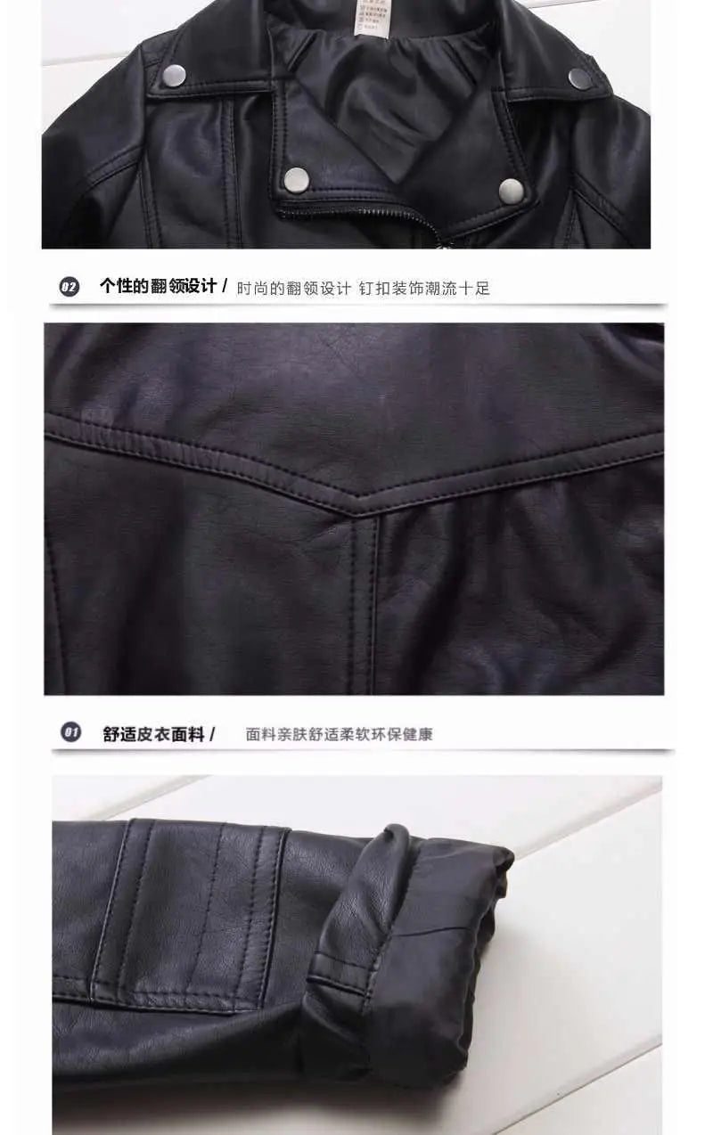 M&T Wear - Girls Boys PU Jackets Kids Baby Leather Jacket Spring Autumn Coat Children Clothes Overcoats 2-10T