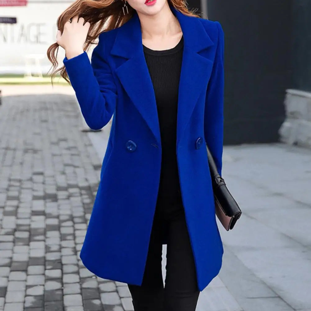 Winter Coat Women Thick Pockets Overcoat Notch Collar Fall Coat