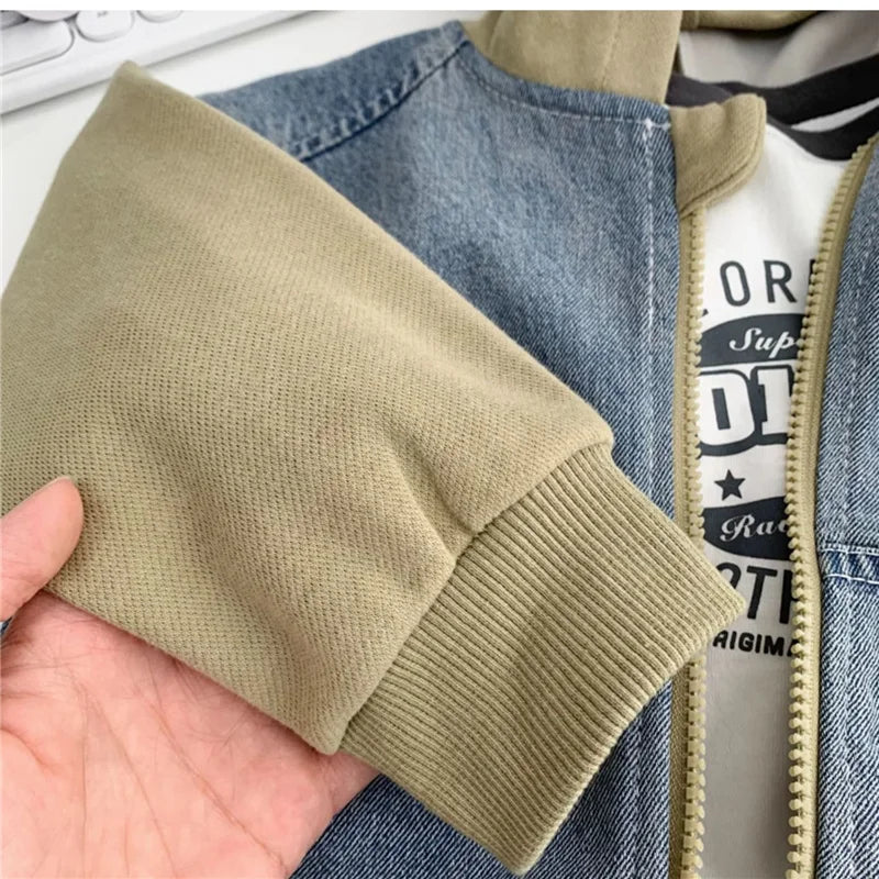 M&T Wear - Boys Jeans Jackets Spring Girls Fashion Hooded Coats Autumn Children Clothes Kids Casual Zipper Colorblocking Outerwear 1-10Y